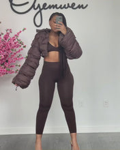 Load and play video in Gallery viewer, Chocolate Luxe Leisure Cropped Hooded Puffer
