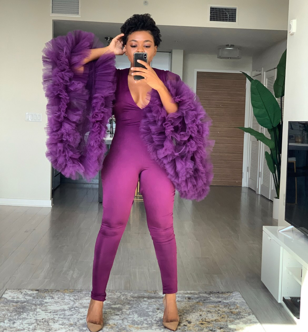 Tulle Sleeve Jumpsuit in Purple