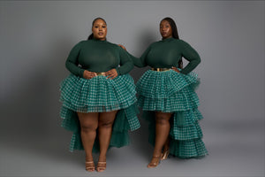 Emerald Green checkered Orchid Skirt Set