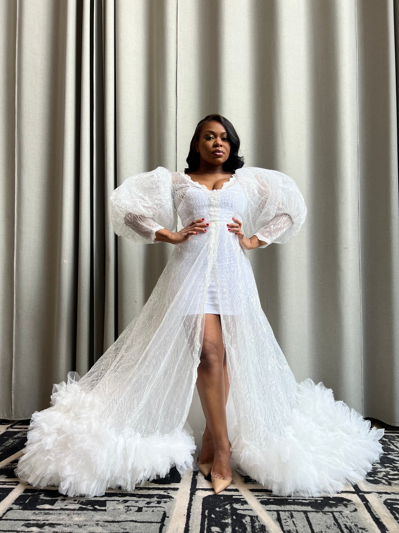 Sequins Veined Tulle Dress in White 14 Sequins Veined Tulle Dress in White 14