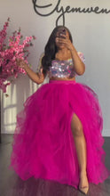 Load and play video in Gallery viewer, Pink Iridescent Hi Slit Skirt Set
