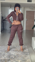 Load and play video in Gallery viewer, Chocolate Crop Hooded Luxe Leisure Sweat Set
