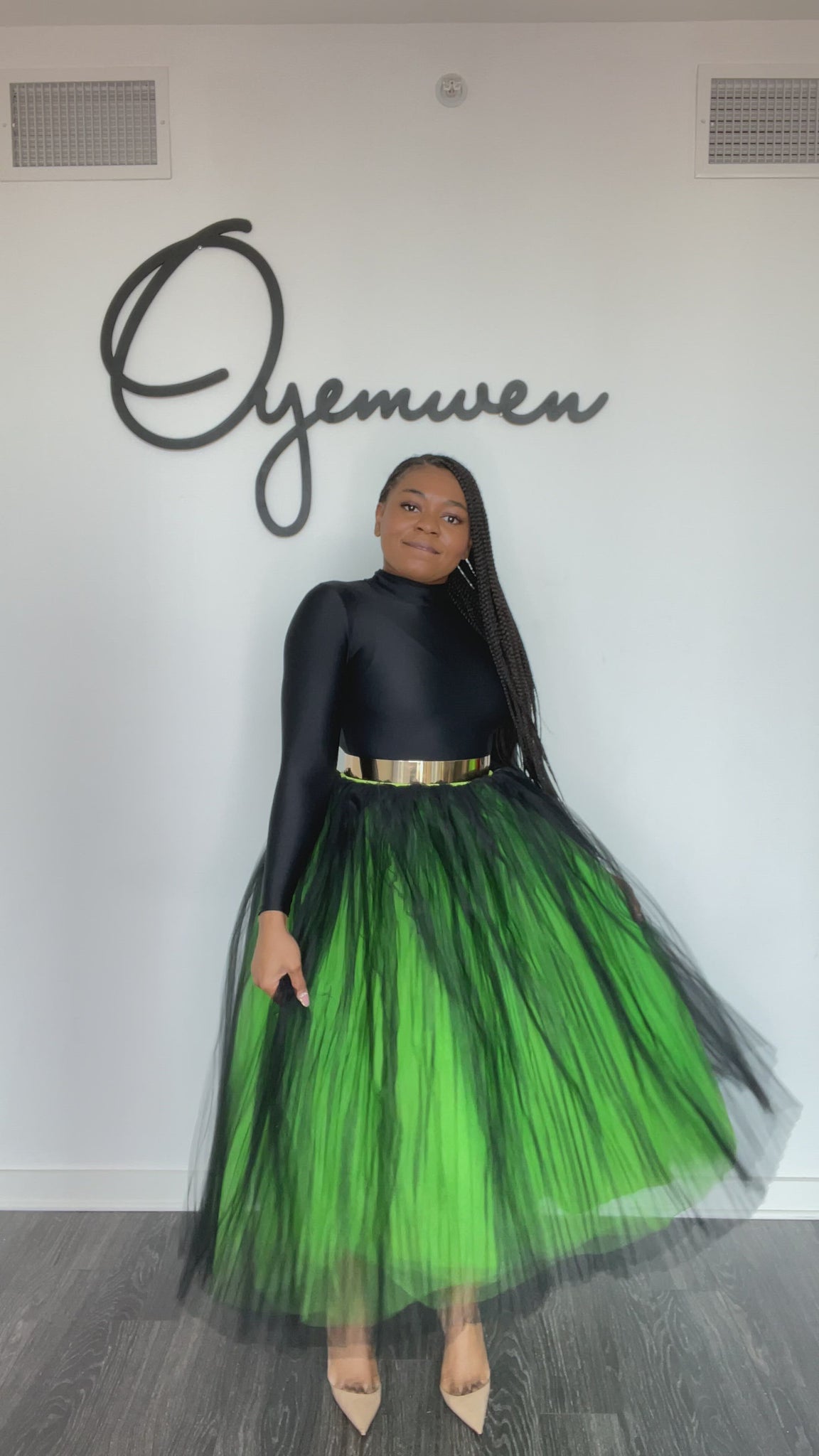 Neon green clearance pleated midi skirt