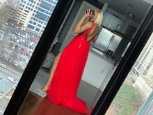 Load image into Gallery viewer, Red Beaded hi slit dress
