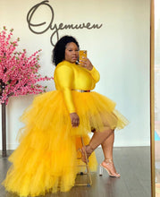 Load image into Gallery viewer, Golden Yellow orchid turtleneck skirt set
