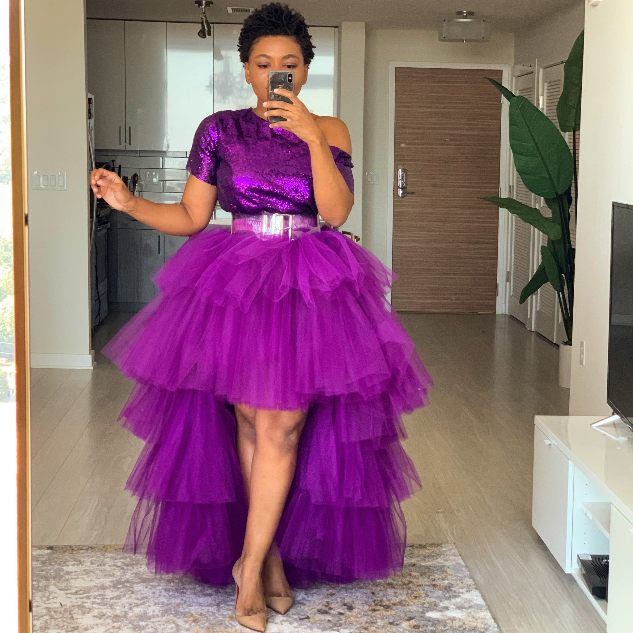 Custom made Purple sequins orchid skirt set – Oyemwen