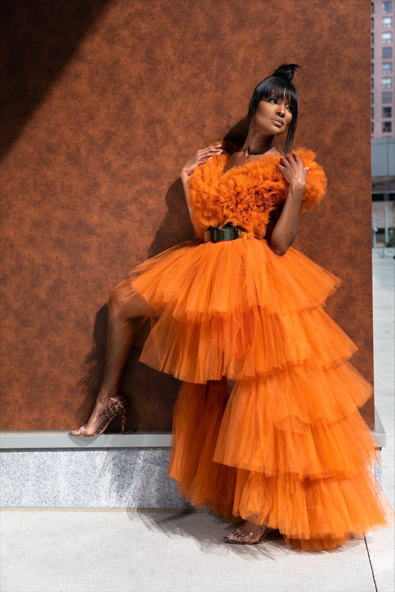 orange skirts and dresses Costabile Coral Orange Cotton Gathered Maxi Skirt