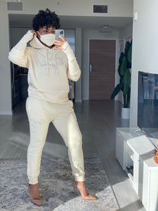 Ivory Hooded Luxe Leisure Sweat Set