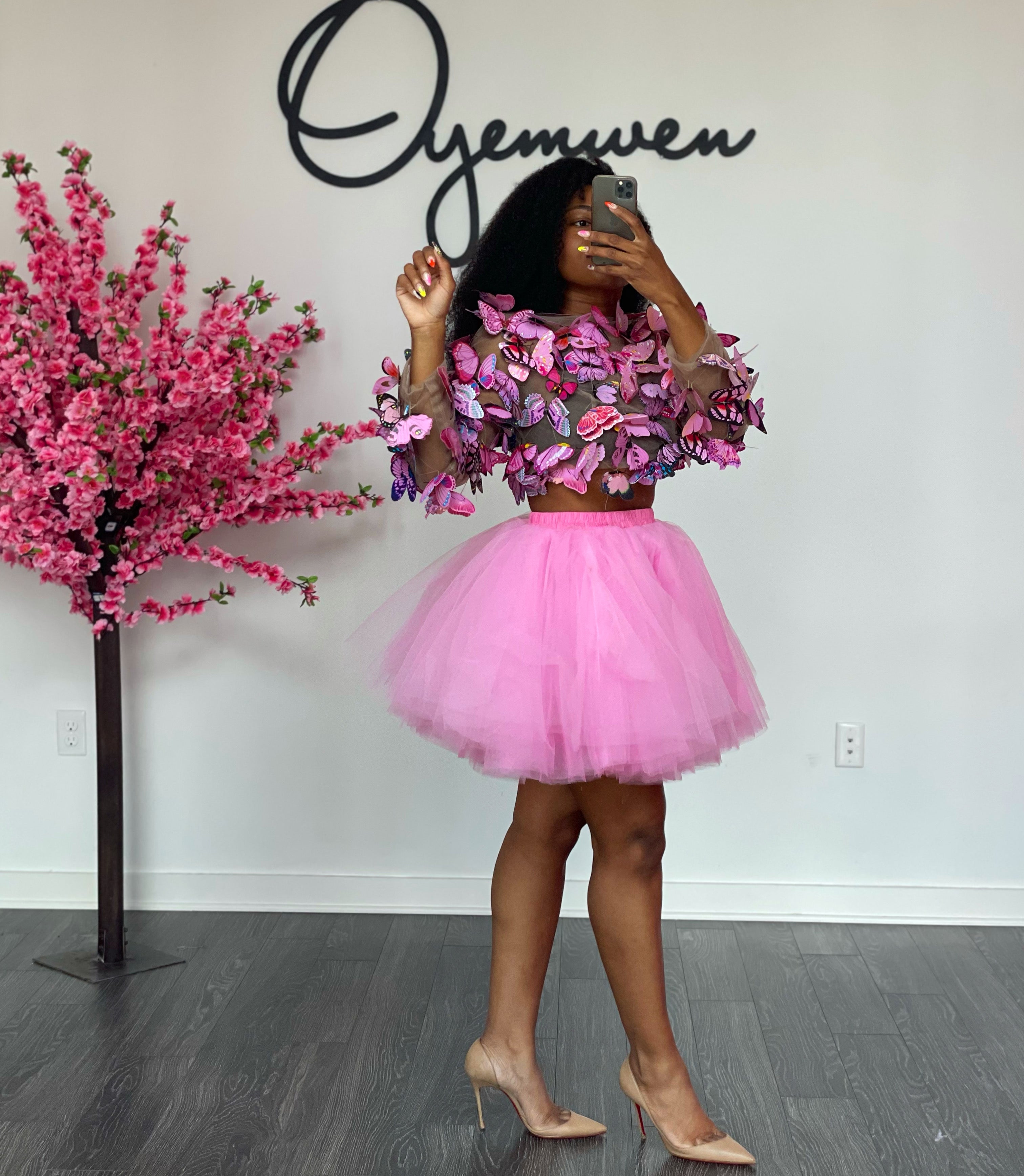 【THETOÉ IIRIS TULLE SKIRT Oyemwen Camouflage Tiered High Low Tulle Maxi Tutu Orchid