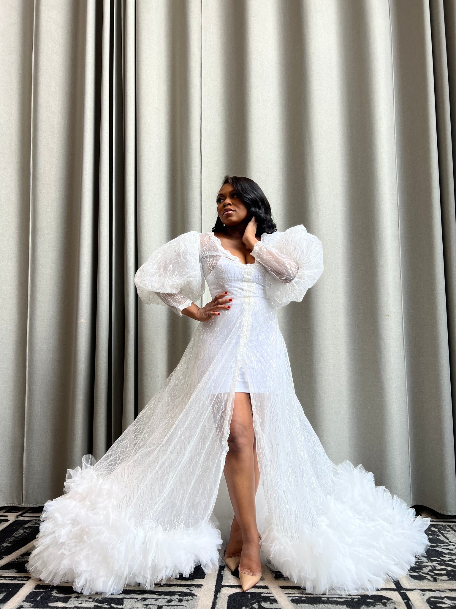 Sequins Veined Tulle Dress in White 28 Sequins Veined Tulle Dress in White 28