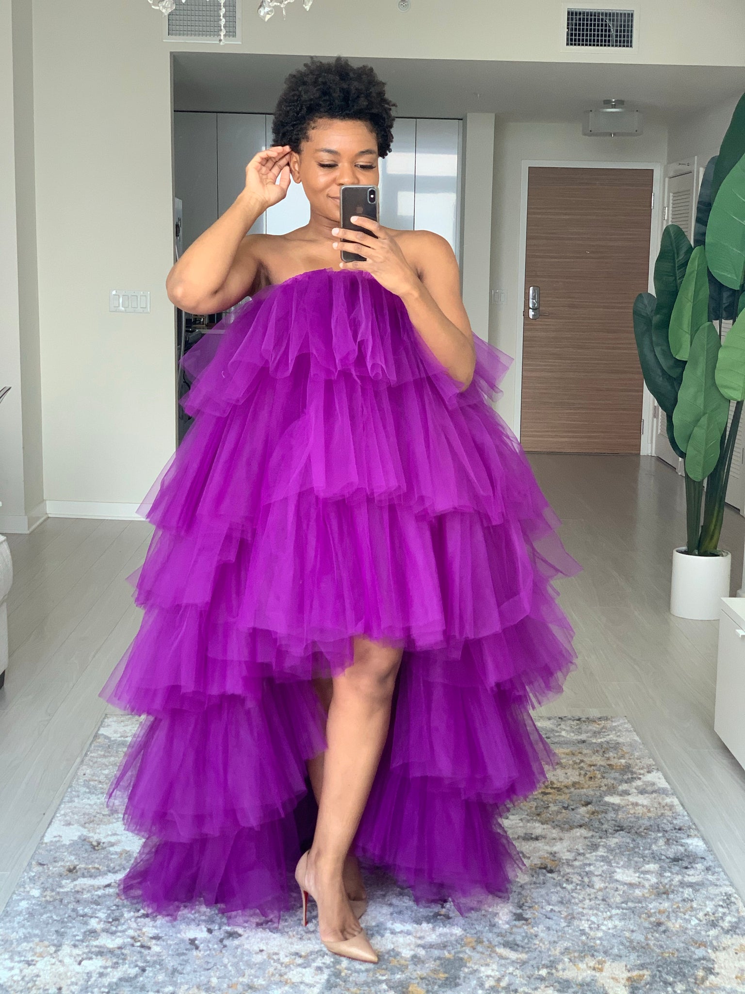 Oyemwen Tiered High Low Tulle Maxi Tutu Orchid Skirt Purple 2XL