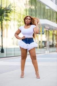 Spring is here Denim tulle trim shorts