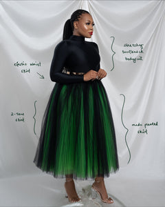 Custom Made Neon/Black Pleated Midi Skirt