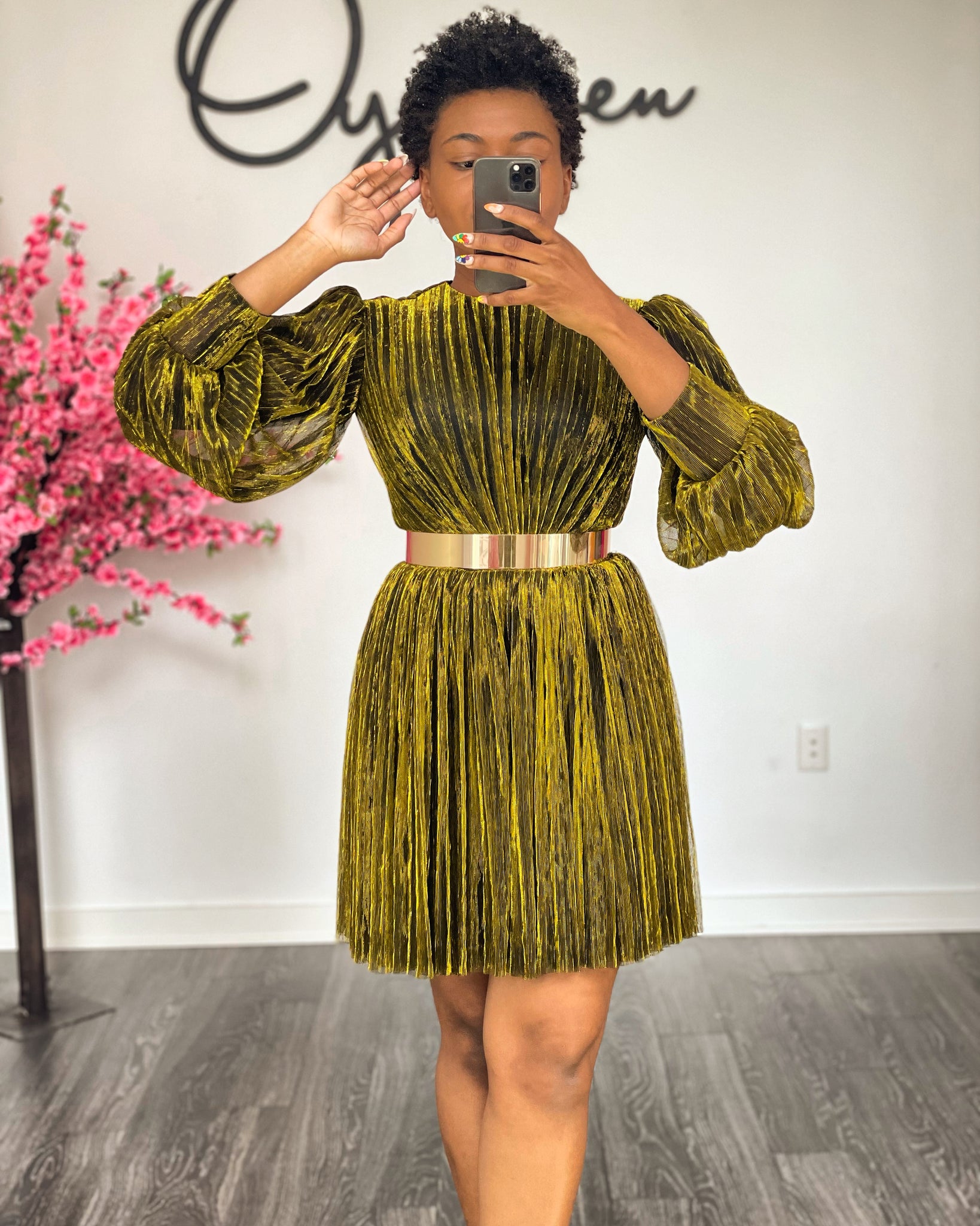 Forbidden Garden Gold Pleated Dress 5X Forbidden Garden Gold Pleated Dress 5X