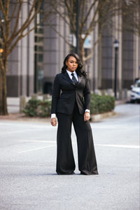Business in front, Party in the back Black Tulle Power Suit