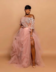 Mauve Hi Slit Sequins Skirt Set