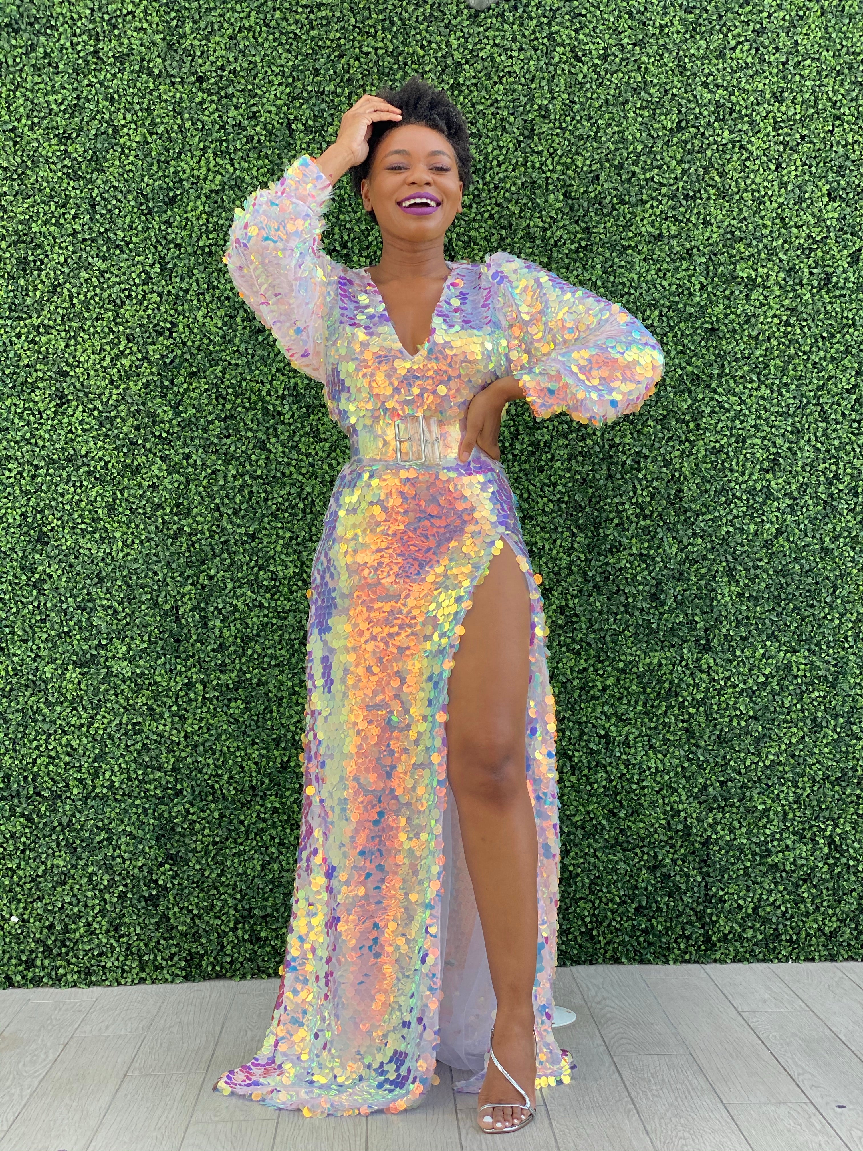 Custom Oyemwen Sequin High Slit Birthday Dress 2XL Custom Oyemwen Sequin High Slit Birthday Dress 2XL
