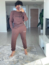 Load image into Gallery viewer, Chocolate Crew Neck Luxe Leisure Sweat Set
